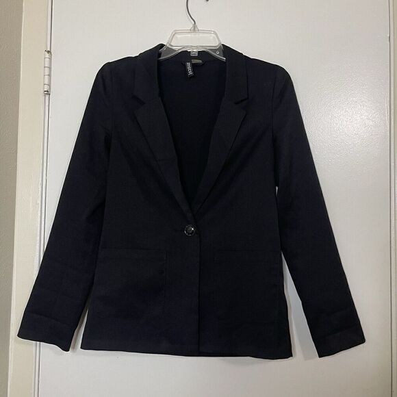 H&M womens career black blazer jacket one button size US 2 - Picture 1 of 4